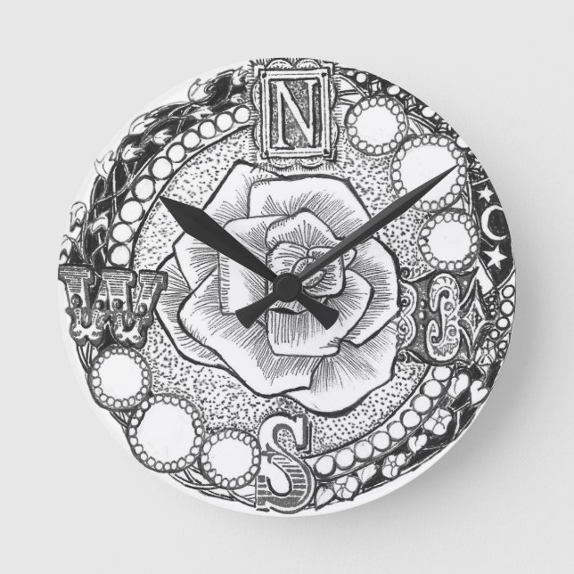 Relógio Redondo Rosa de compasso - Victorian Steampunk gótico (Frente)