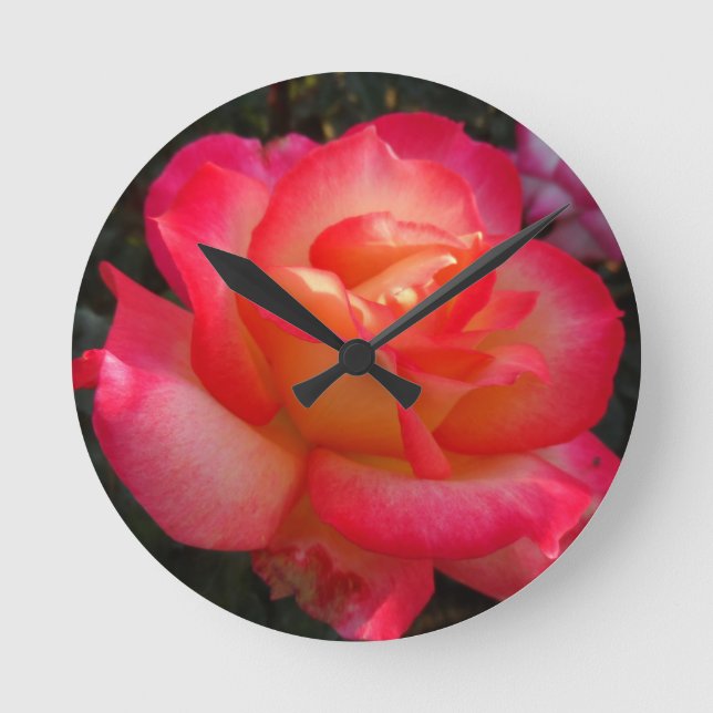 Relógio Redondo Rosa rosa-rosa e amarela (Frente)