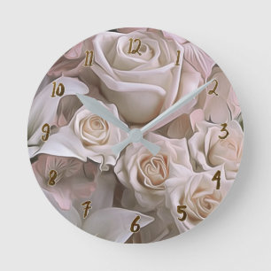 Relógio Redondo Rosas Cor-de-Rosa Shabby Chic Glam Rústico Persona