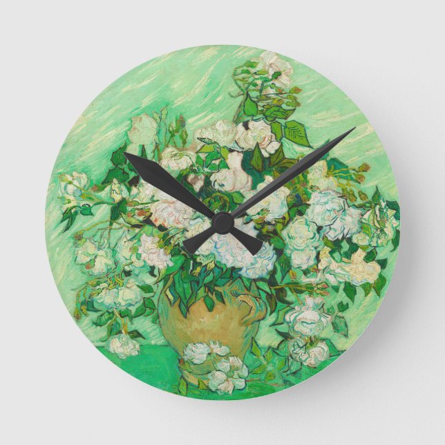 Relógio Redondo Rosas de Vincent van Gogh Round Wall Clock (Frente)