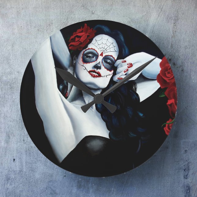 Relógio Redondo Rosas vermelhas de Crânio (Criador carregado)