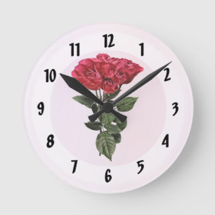 Relógio Redondo Rosas Vermelhas e Folhas