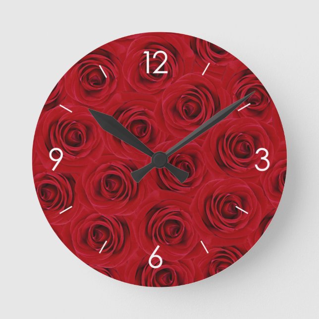 Relógio Redondo Rosas Vermelhas Personalizadas (Frente)