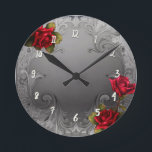 Relógio Redondo Rosas vermelhas Ricos de Vintage Ornamental<br><div class="desc">Personalizar com qualquer texto.</div>