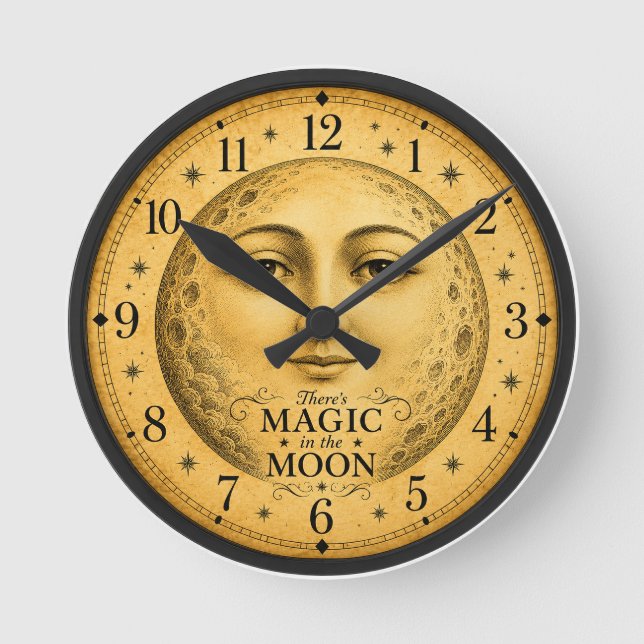 Relógio Redondo Rosto de Lua Vintage Mágico Celestial   (Frente)