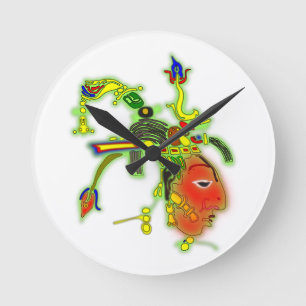 Relógio Redondo Rosto Tribal da Máscara de Pintura Divertida