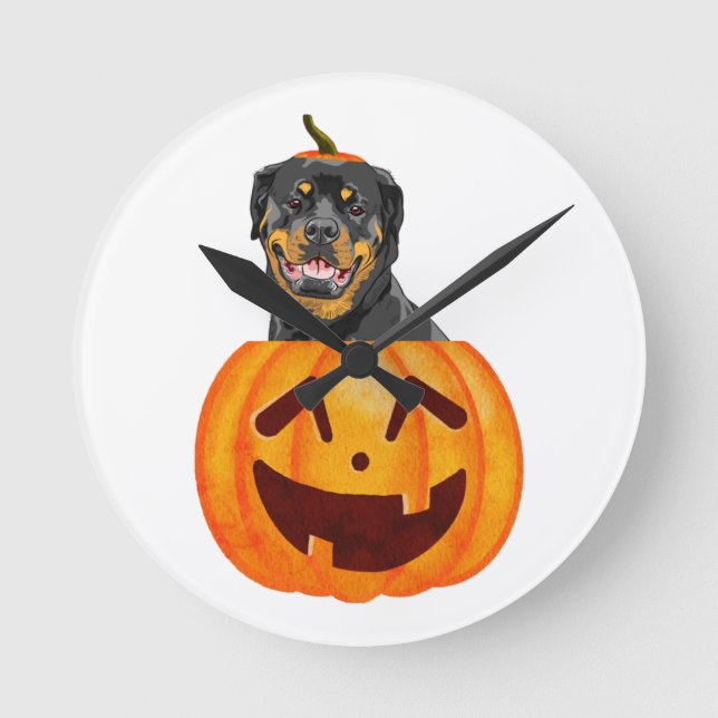 Relógio Redondo Rottweiler Halloween     (Frente)