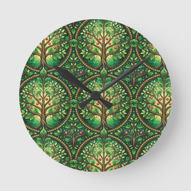 Relógio Redondo Round wall clock with a vibrant tree pattern (Frente)