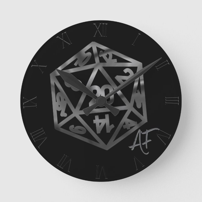 Relógio Redondo RPG Crit AF | Silver Fantasy Tabletop Gamer Dice (Frente)