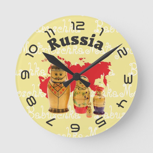 Relógio Redondo Rússia - Russia Babuschka Matrjoschka Wanduhr - (Frente)