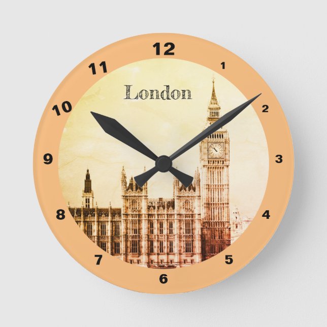 Relógio Redondo Rustic Big Ben Clock & London - Westminster (Frente)