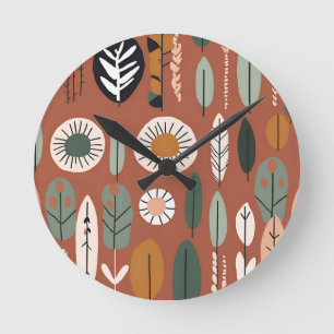 Relógio Redondo Rustic Terracotta Wildflower Boho Eclectic Design