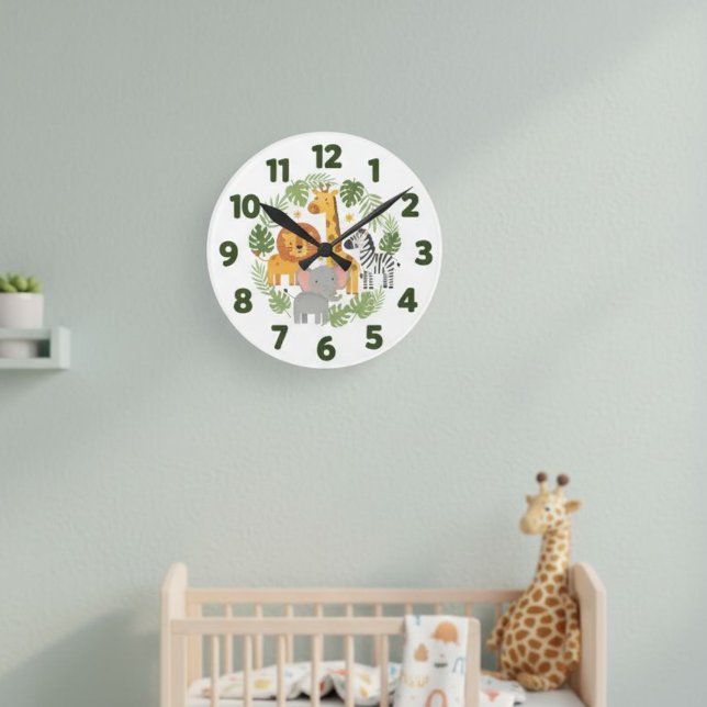 Relógio Redondo Safari Jungle Animals Kids Wall Clock (Criador carregado)