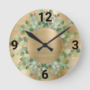RELÓGIO REDONDO SAGE GREEN BOTANICAL DOURADO WALL CLOCK
