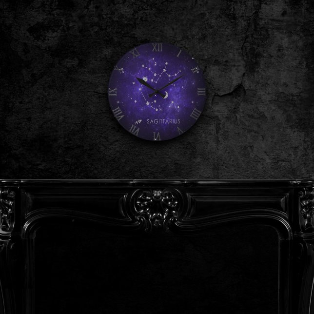 Relógio Redondo Sagitário Roxo Zodiac | Astrologia Horoscópio (Criador carregado)