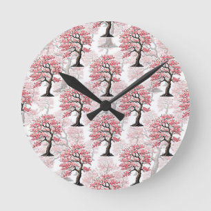 Relógio Redondo Sakura Pink Chersom Tree Design