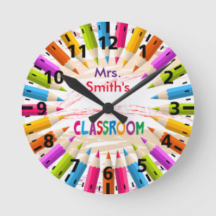 Relógio Redondo Sala de aula do professor de lápis coloridos