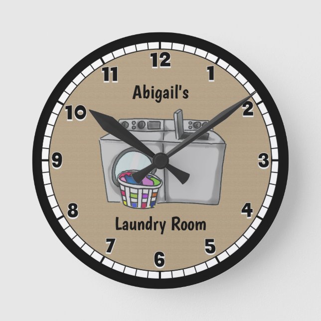 Relógio Redondo Sala de lavanderia personalizada do Tan (Frente)