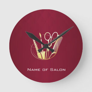 Relógio Redondo Salão de Burgundy Wine & Ouro Beauon