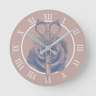 Relógio Redondo Salão de Rosa com tesoura e ventoinha