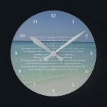 Relógio Redondo Salmo 23 Linda Casa de Praia Cristã Religiosa<br><div class="desc">Linda fotografia de praia com o salmo 23: O Senhor é meu pastor. Não vou querer. Ele me fez deitar-me em pastos verdes. Ele me levou ao lado das águas calmas. Ele restaura minha alma. Este verso bonito da bíblia cristã faz um presente maravilhoso para uma igreja ou um amigo...</div>