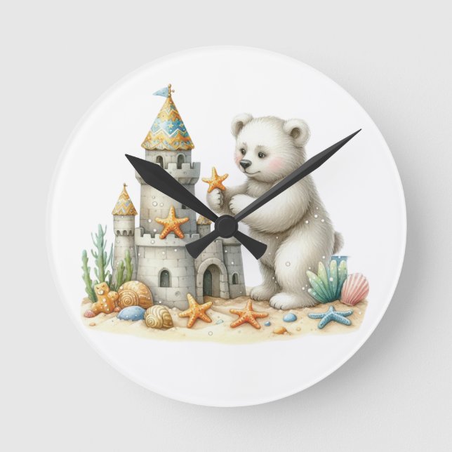 Relógio Redondo Sandcasts e ursos de pelúcia (Frente)