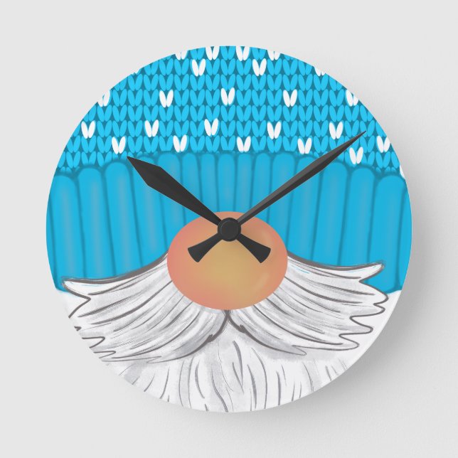 Relógio Redondo Santa Christmas Gnome Winter Hat Beard Sweater (Frente)