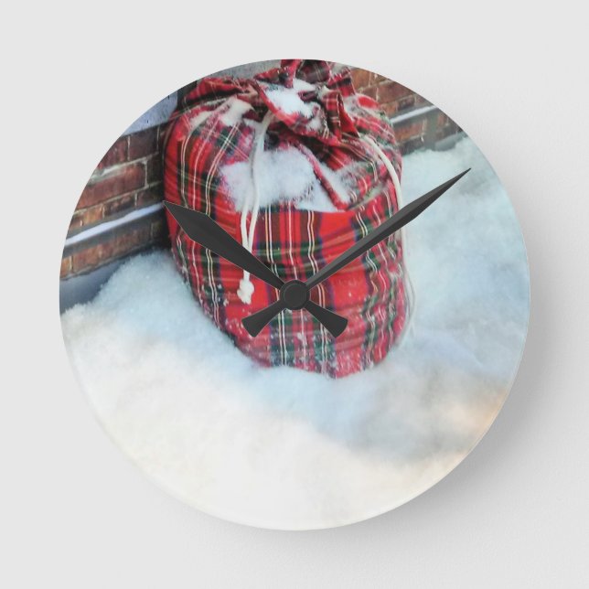 Relógio Redondo Santa Claus Bag na neve (Frente)
