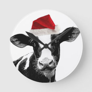 Relógio Redondo Santa Hat Dairy Cow