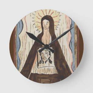 Relógio Redondo Santo Veronica Jesus encara pintura de arte antiga
