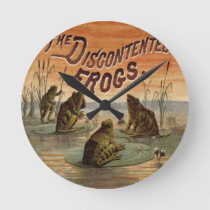 Relógio Redondo Sapos Lily Pads Ilustração da Lua