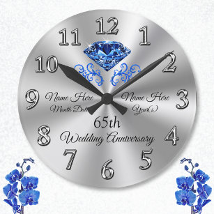 Relógio Redondo Sapphire 65º Aniversário do Casamento Dando Ideias