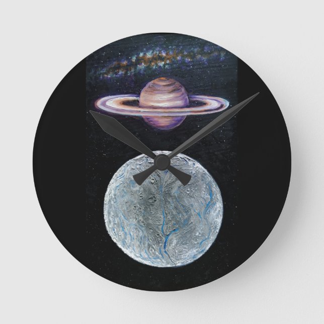 Relógio Redondo Saturno e Encélado (Frente)