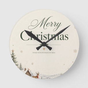 Relógio Redondo Saudação de Natal Elegante, Design Clássico em Cob