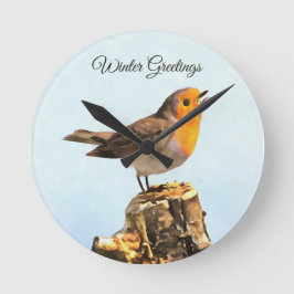 Relógio Redondo Saudações de Inverno. Robin cantando 