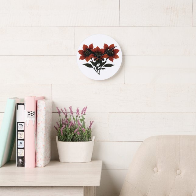 Relógio Redondo Scarlet Blooms Negros (Sala de leitura)