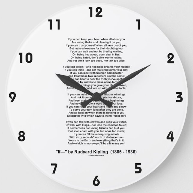 Relógio Redondo Se- Poema de Rudyard Kipling (Sem Imagem de Kiplin (Clock featuring timeless inspirational poem "If-" by Rudyard Kipling)
