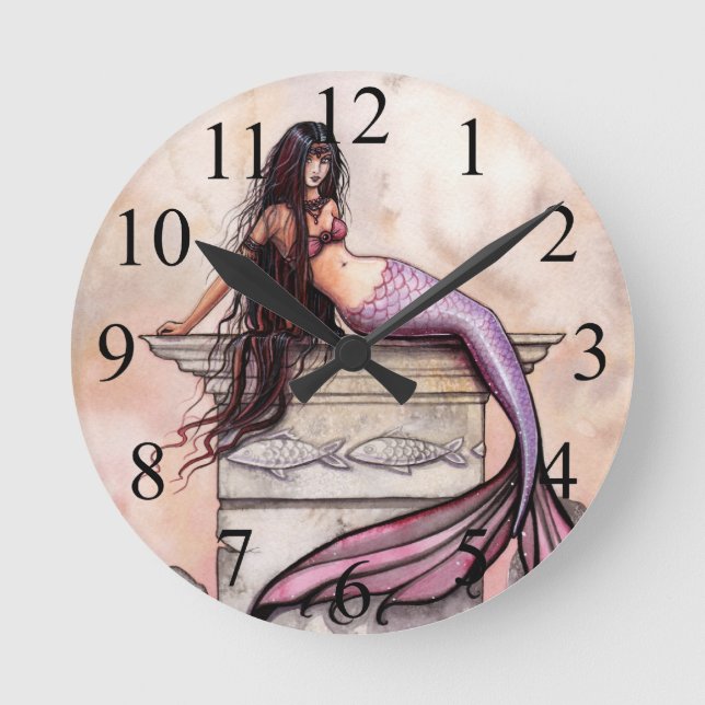Relógio Redondo Sea Princess Mermaid Fantasy Art Wall Clock (Frente)