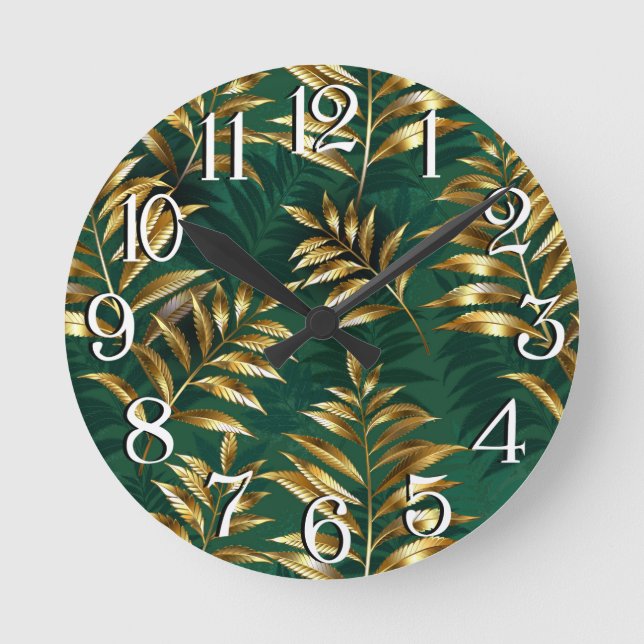 Relógio Redondo Seamless pattern with golden ferns (Frente)
