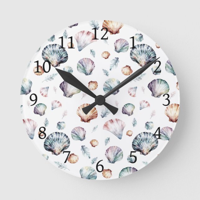 Relógio Redondo Seashell Ocean Beach Sea Shell Design 358 (Frente)