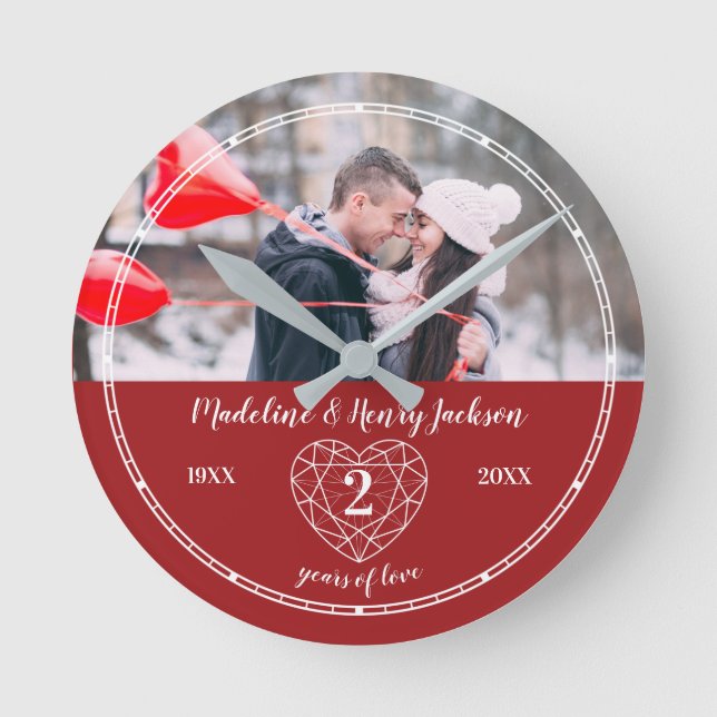 Relógio Redondo Segundo de Garnet - Contorno do Aniversário de Cas (Frente)