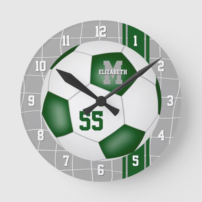 Relógio Redondo seleção branca verde cores varsity stripes futebol (Frente)