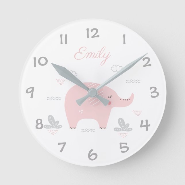 Relógio Redondo Selgle Safari Elephant Kids/Nursery Wall Clock (Frente)