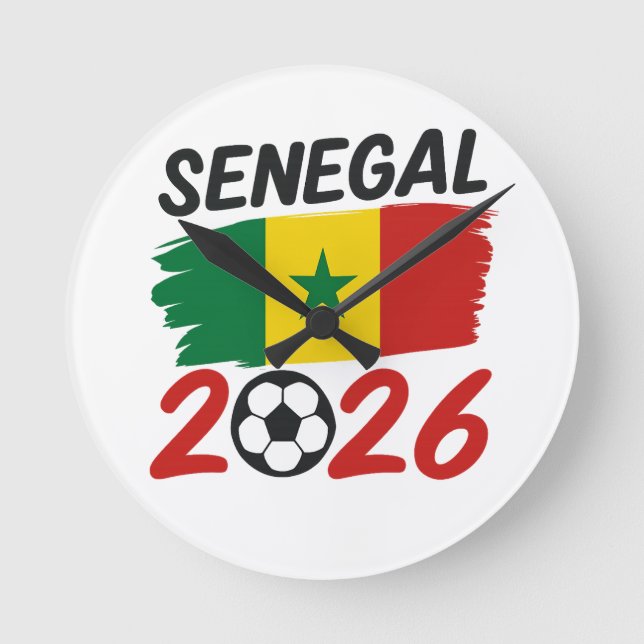 Relógio Redondo Senegal 2026 Soccer Fan Design with Star Football (Frente)