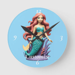 Relógio Redondo Sereia Ruiva Bonita Thunder_Cove