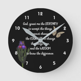 Relógio Redondo Serenity Prayer Flor Butterfly Inspiron