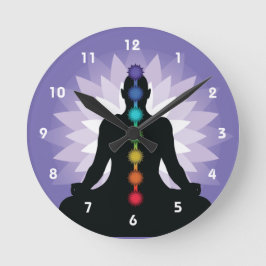 Relógio Redondo Sete Chakras Yoga Position Design Wall Clock