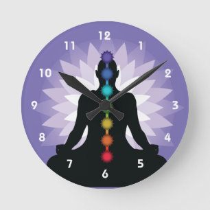 Relógio Redondo Sete Chakras Yoga Position Design Wall Clock