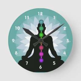 Relógio Redondo Sete Chakras Yoga Position Design Wall Clock