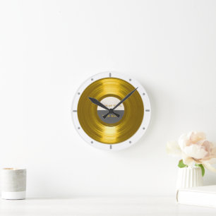 Relógio Redondo Seu registro Dourado do Vinyl Music Disk Clock
